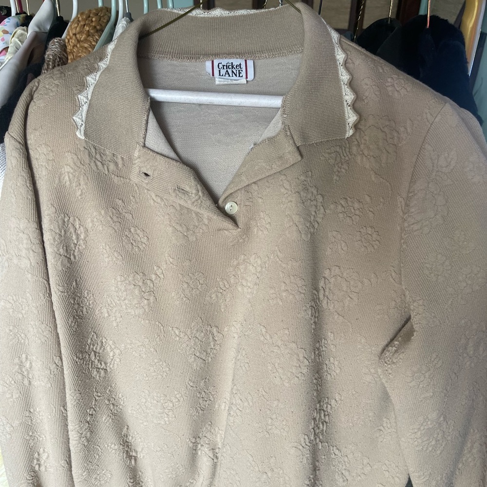 Vintage Cricket Lane cottage core tan floral sweater, size XL
